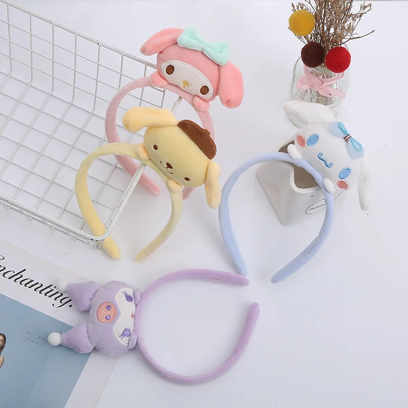 

Милая плюшевая кукла Kuromi My Melody Cinnamoroll Pom Purin, повязка на голову для мытья лица Sanrioed, аксессуары для волос, игрушки для девочек