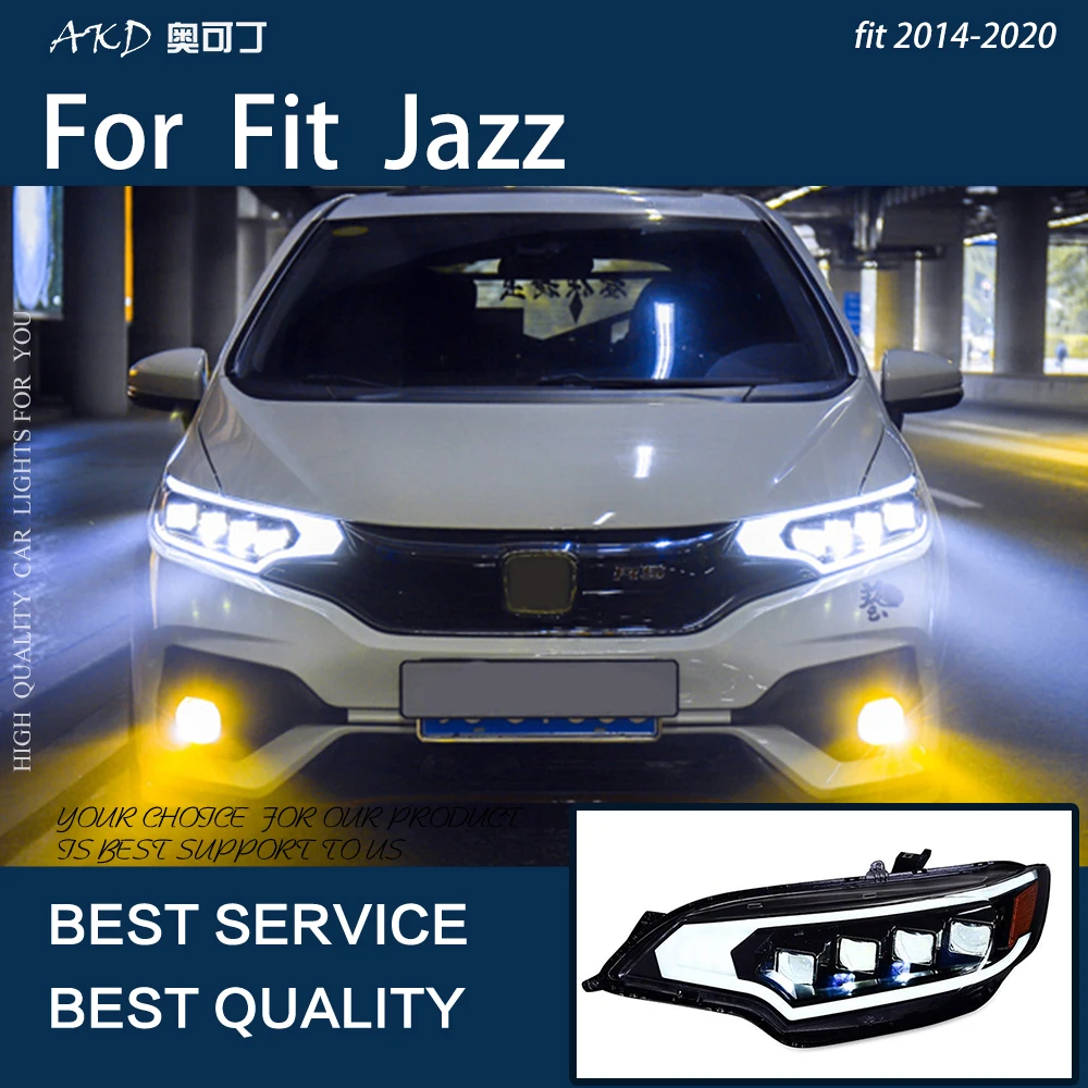 

Car Lights For Jazz Fit 2014-2020 GK5 LED Auto Headlight Assembly DRL Dynamic Frontlight Projector 4 Lens Lamp Tools Accessories