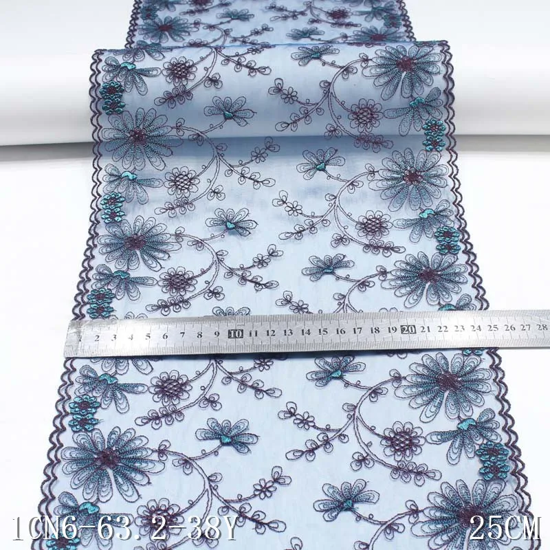1 ярд 25 см ширина темно-синяя вышитая Цветочная кружевная отделка двусторонняя