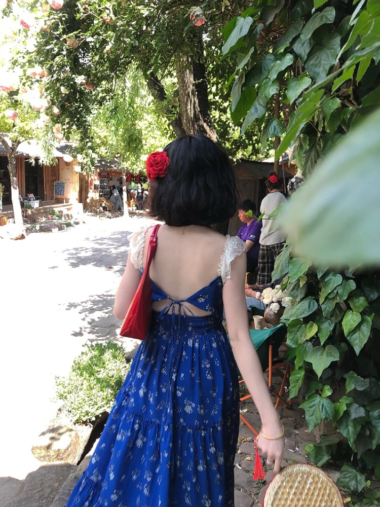 Женское винтажное платье средней длины элегантное кружевное с открытой спиной и