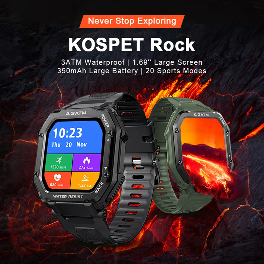 

Смарт-часы KOSPET ROCK мужские с поддержкой Bluetooth 5,0 и Пульсометром