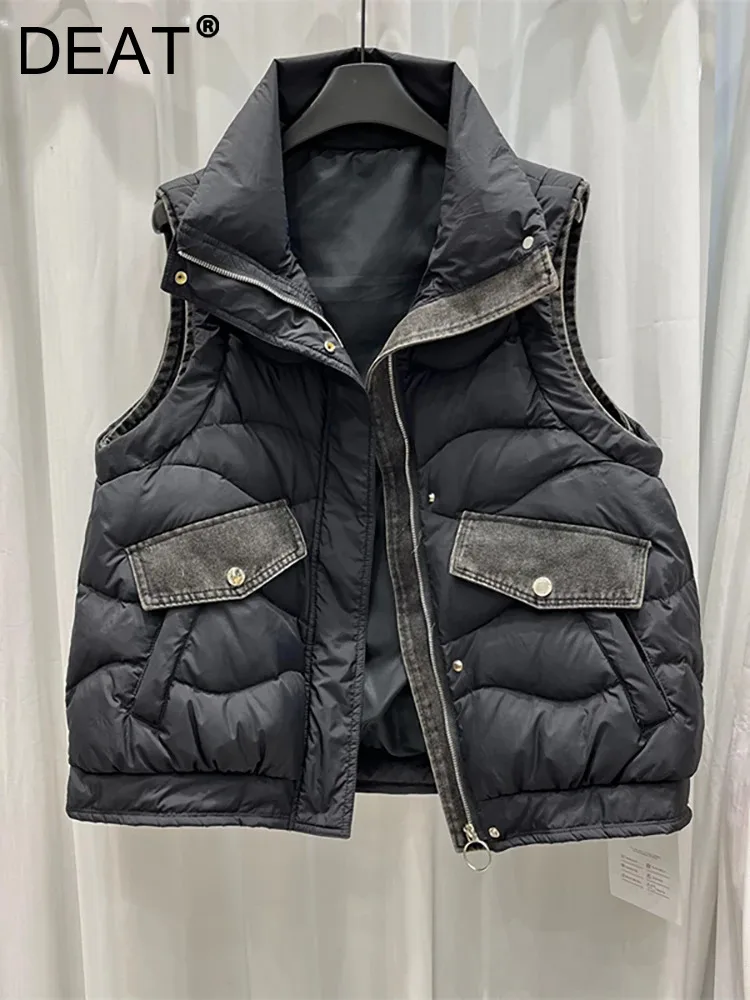 

Женский жилет на молнии DEAT, утепленный джинсовый жилет с хлопковой подкладкой и карманами в стиле пэчворк, зима 2023, 29L5205