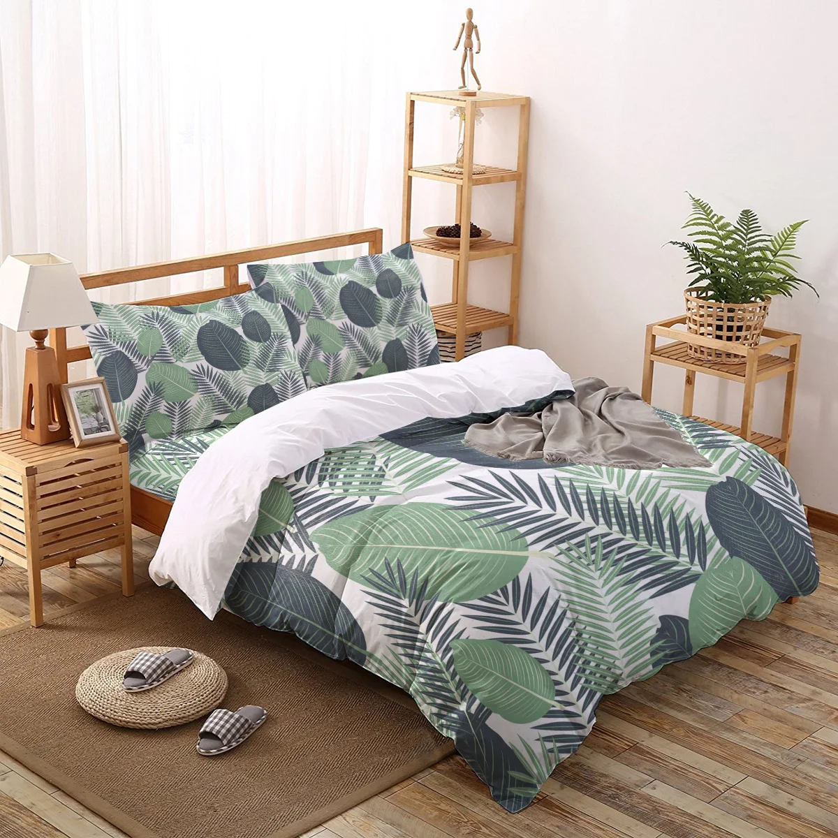 

Fresh Leaves Nordic Wind Duvet Cover Pillowcase Sheet Bedroom Set Queen King Twin Size Modern Comforter Bedding Sets