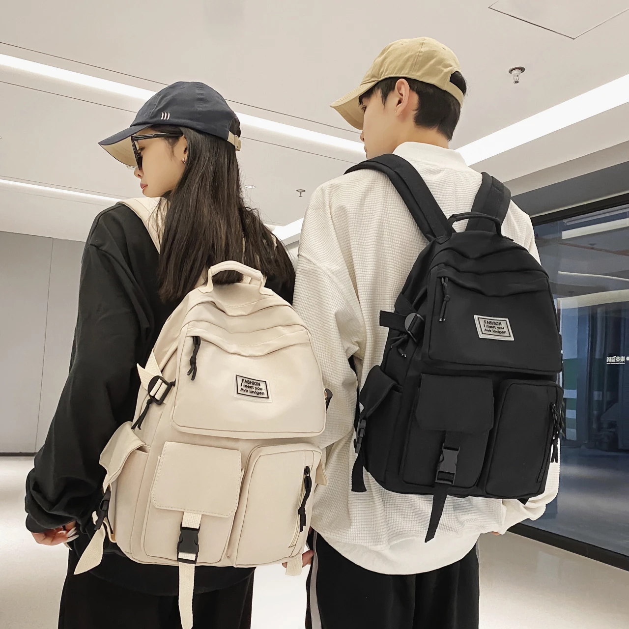 

New Fashion Double Pocket Men Women Backpack Large Capacity Casual Travel Bag College Student School Bag computer Backpack