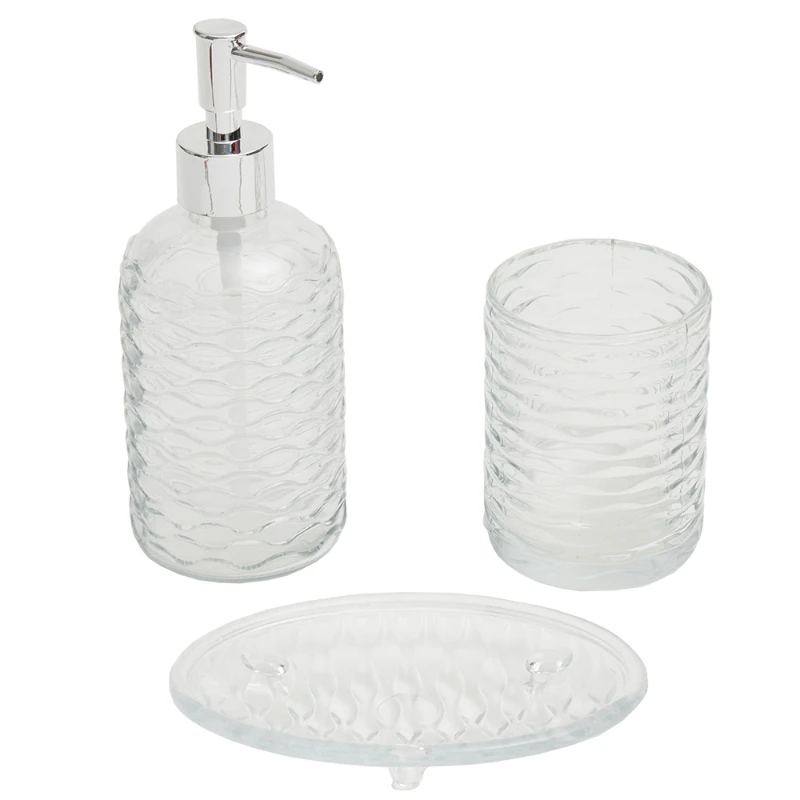 

Rippled 3 Piece Solid Print Glass Bath Accessories Set, Clear