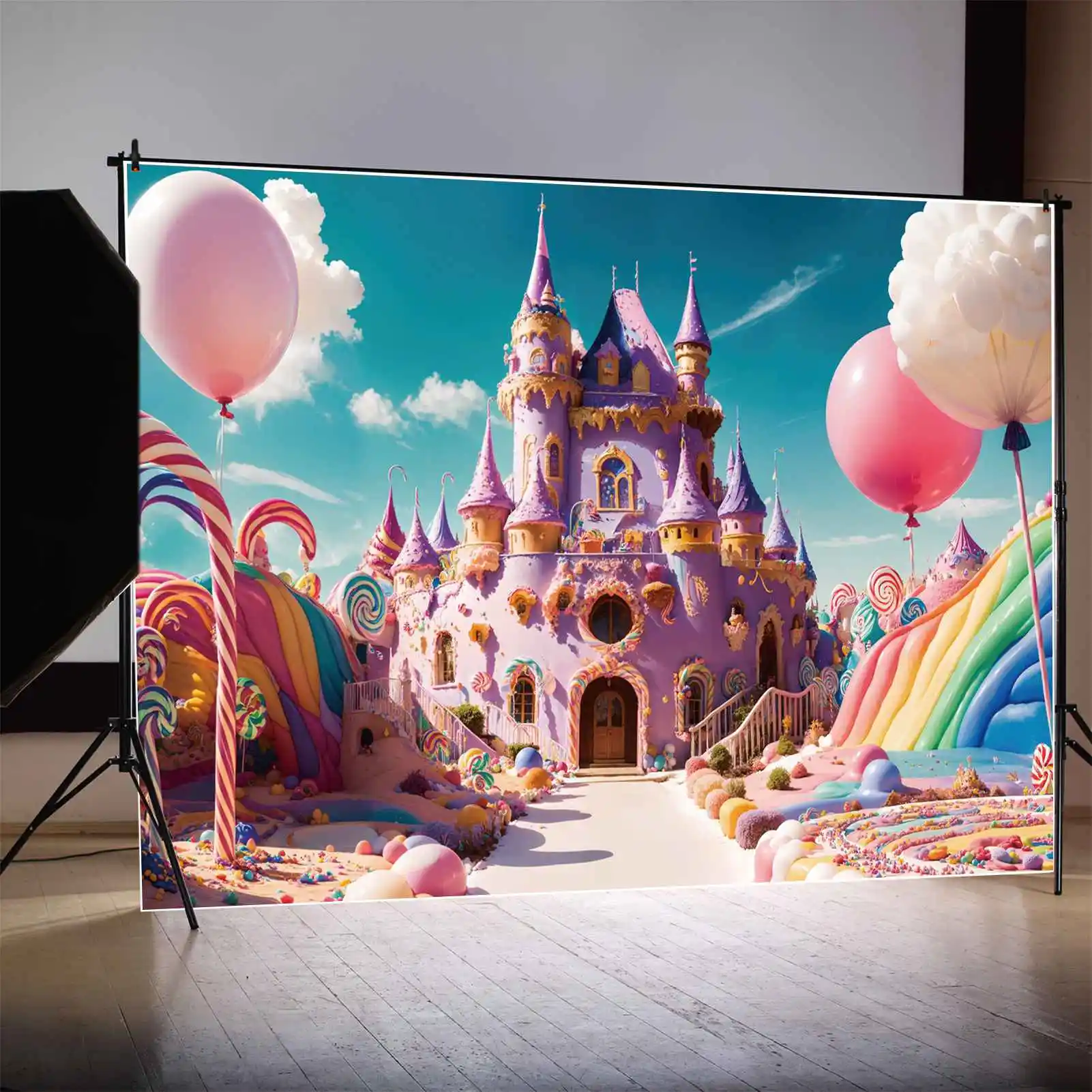 

Candyland Party Backdrops Photography Decoration Purple Castle Customized Baby Photo Booth Photographic Backgrounds