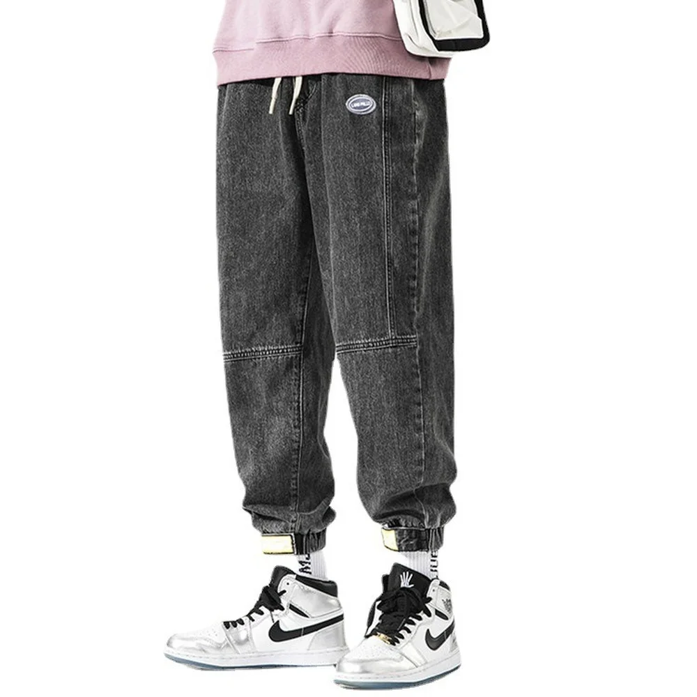 

New 2022 Denim Jeans Men's Drawstring Trousers Hook and Loop Autumn Harem Casual Loose Baggy Grey Long Pants Cargo Pants Men