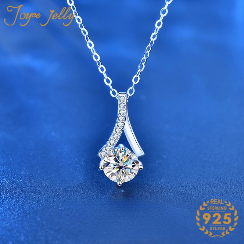 

JoyceJelly S925 Sterling Silver 1 Carat Moissanite Humanoid Four Claw Pendant Necklace Female Collarbone Chain For Women Party
