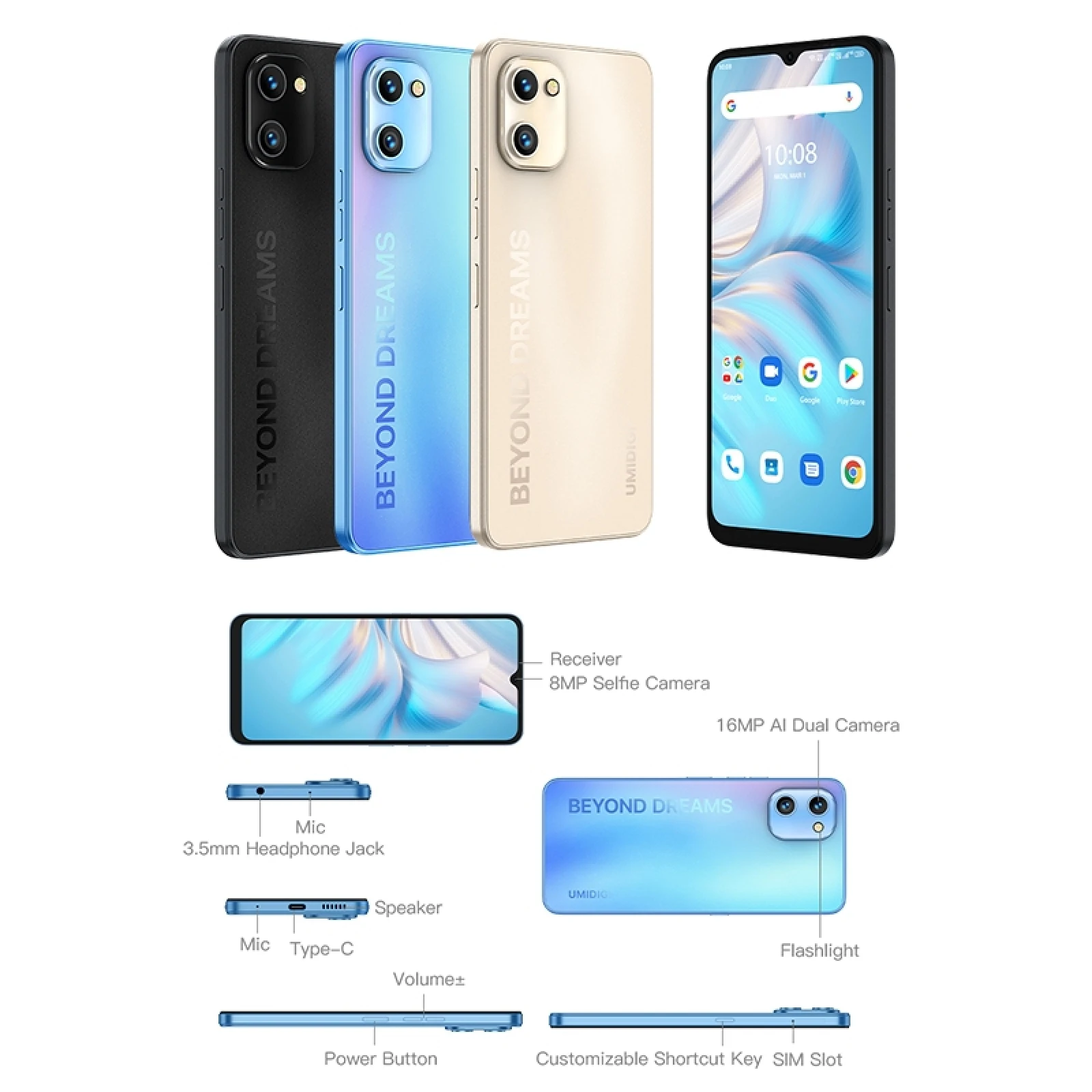 umidigi a13s global version 6 7 fhd screen smartphone 4gb3264gb rom quad core 16mp camera 5150mah world premiere mobile free global shipping