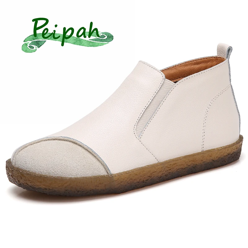 

PEIPAH Autumn Women's Genuine Leather Shoes Woman Rubber Boots Women Ankle Boots Female Flat With Slip-On Chelsea Botas Mujer