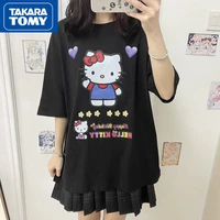 takara tomy summer new fashion loose sweet college style cartoon hello kitty printed cotton short sleeved t shirt women