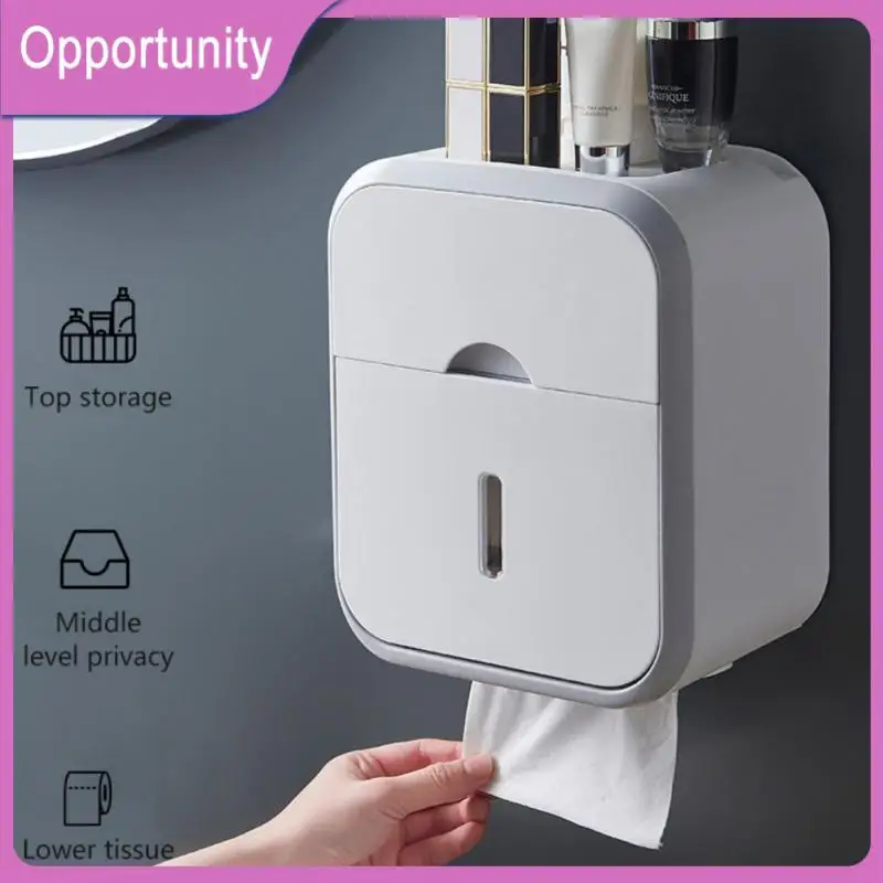 

Punch Free Tissue Box Plastic Organizer Wall Mounted With Storage Roll Dispenser Toilet Paper Holder Wc Accessories Supplies