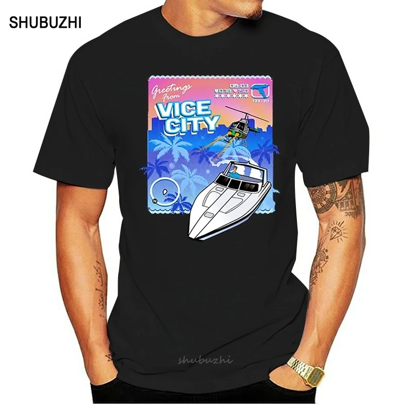 

Grand Theft Auto Vice City T Shirt Helicopter 100% Cotton Digital Print High Quality Boat Tee Shirt Video Game Tops