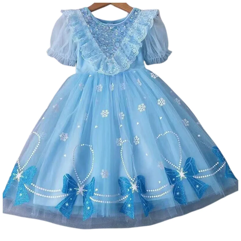 

Princess Elsa Girls Summer Dress Frozen Children's Princess Style Cute Dress Summer Dress Short-sleeved Cartoon Gauze Dress