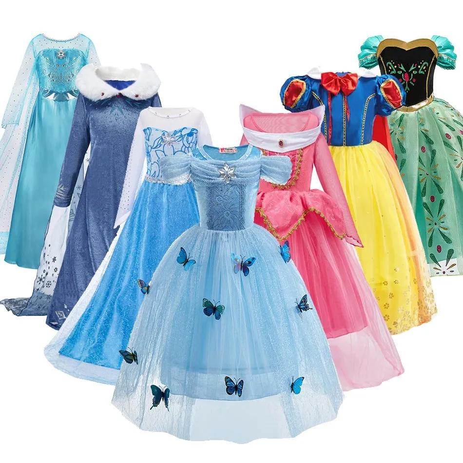 Cinderella Anna Elsa Costume Children Princess Dress for Girls Kids Cosplay Snow White Christmas Carnival Party Disguise Outfit