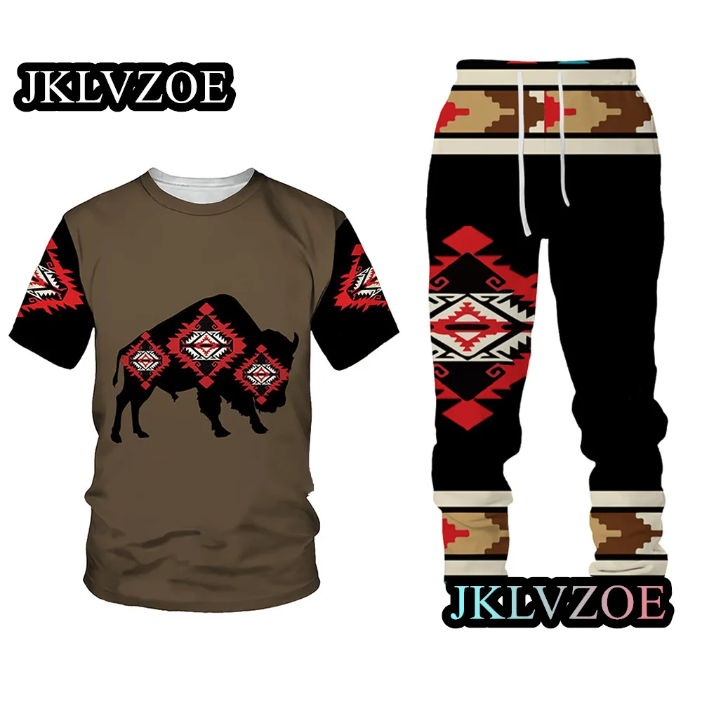 2023 Summer Men's T-Shirt Trousers Set Fashion Tiger Print Tracksuit 2 Pieces Casual Men Clothing Oversized Streetwear Outfits