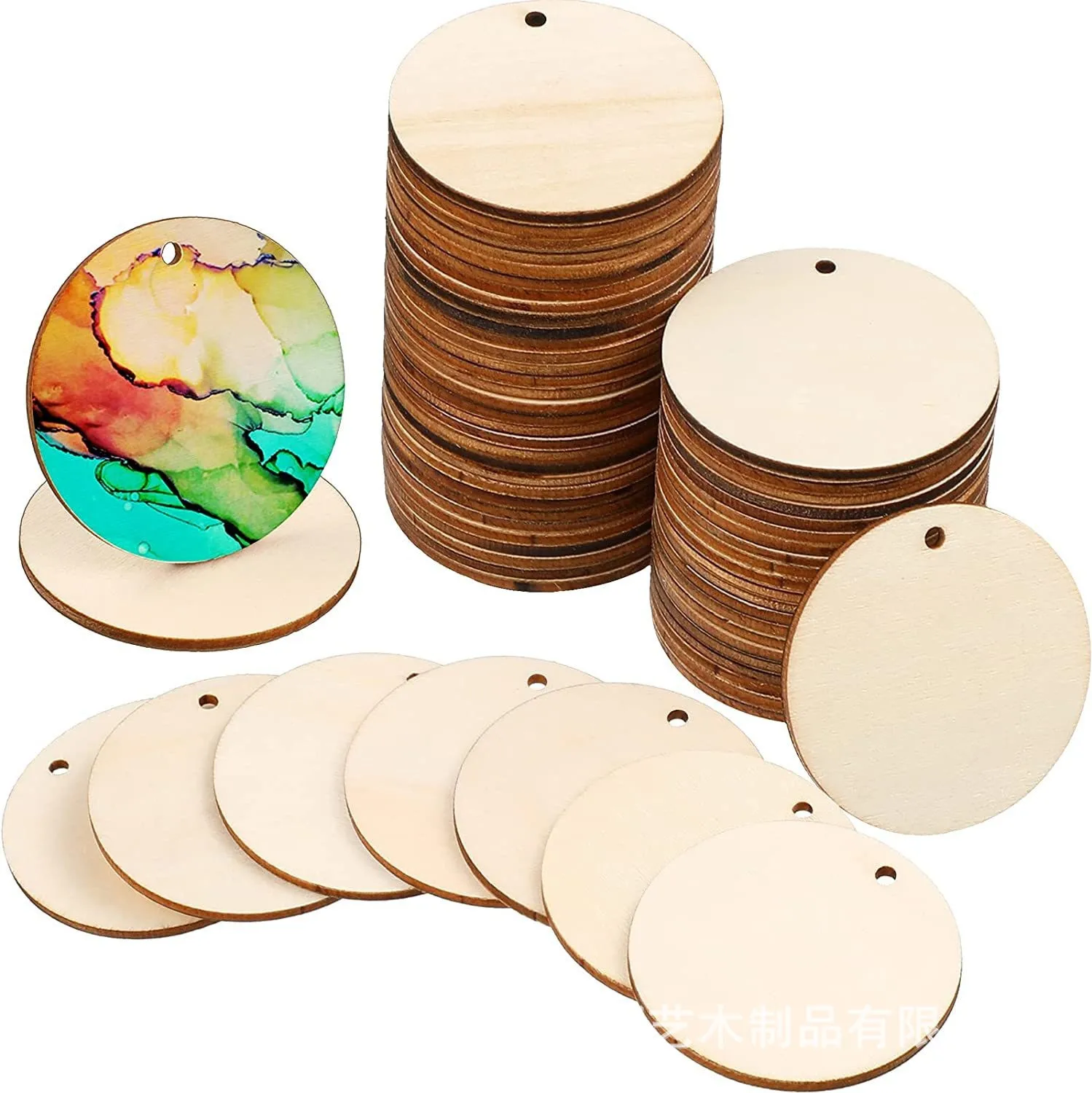 

500pcs 25mm/38mm/50mm Blank Unfinished Wood Circle Round Chips Disks With Hole Favor Tags Pendants Embellishments DIY CRAFTS
