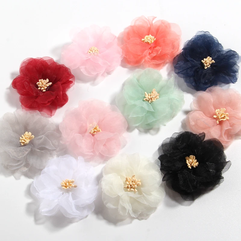 

100Pcs 6cm 2.3inch Chiffon Fabric Artificial Flowers for Handmade DIY Headwear, Shoes, Hats, Dress Decoration Accessories