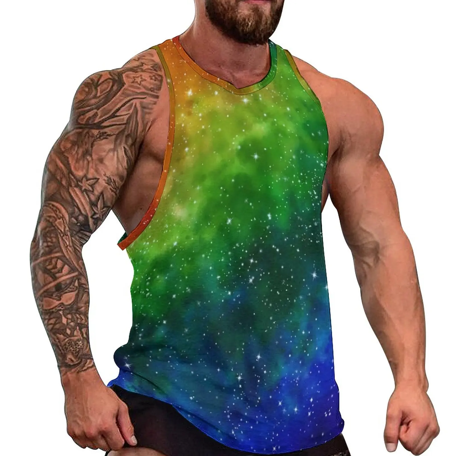 

Rainbow Galaxy Summer Tank Top Colorful Print Bodybuilding Tops Man Design Fashion Sleeveless Shirts Big Size