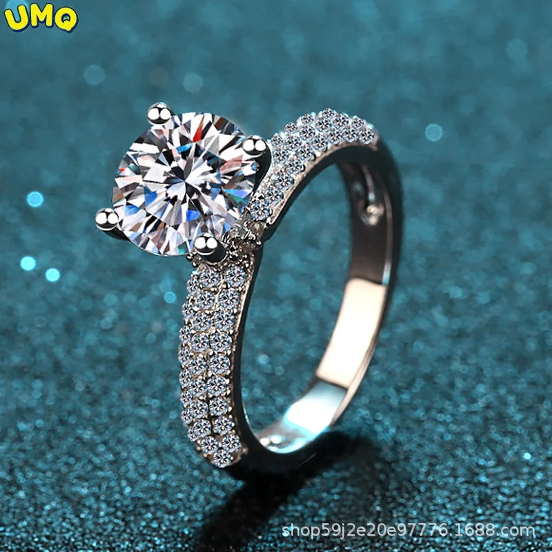 

Real Moissanite Engagement Ring with Pave Band 2ct 925 Sterling Silver Diamond Dream Wedding Rings for Women Bridal Jewelry