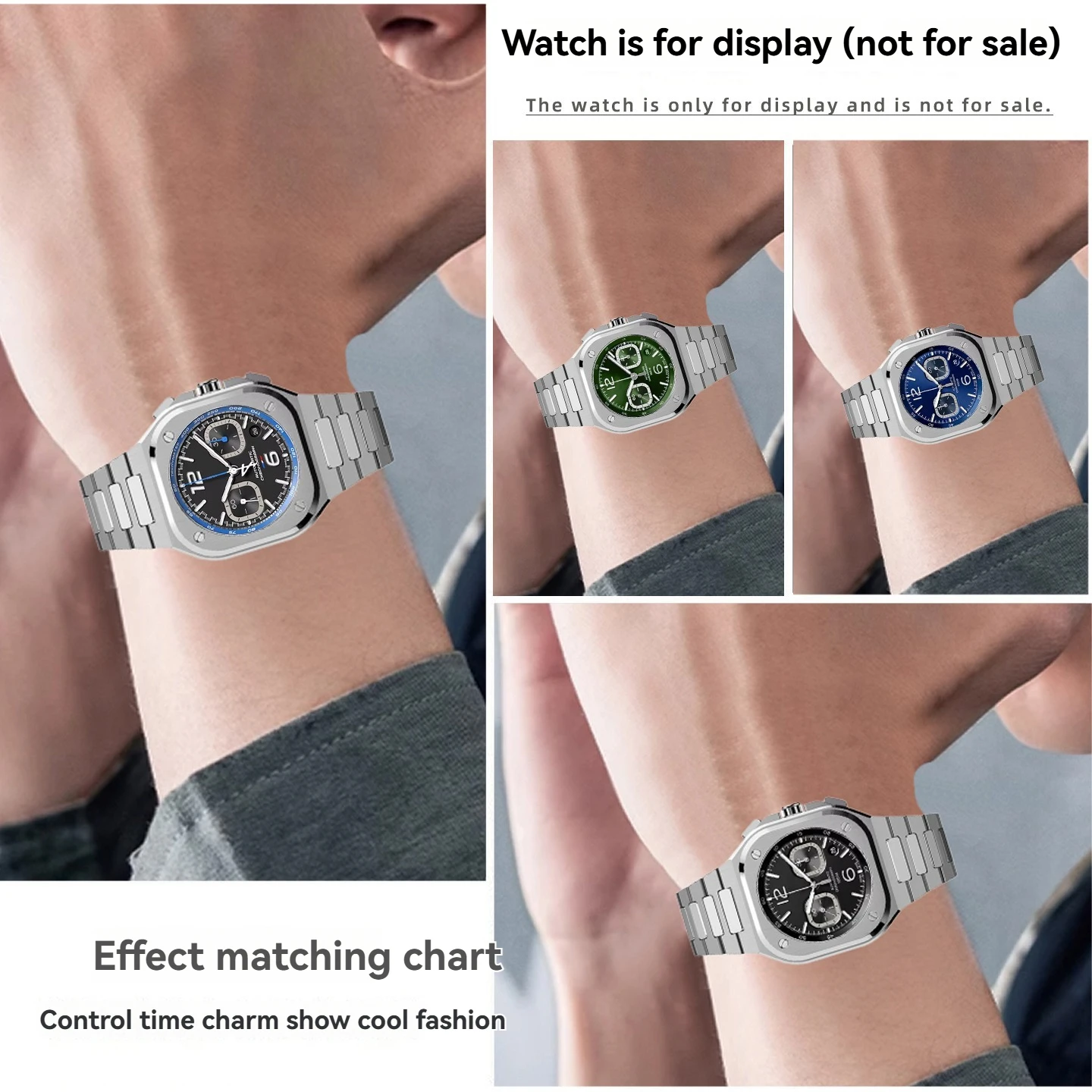 Фото Ремешок для часов Bell & Ross Square Watch BR05A BR05C-A523, модель Premium, из цельной нержавеющей стали 316L, с выемками, аксессуар для мужских часов №4