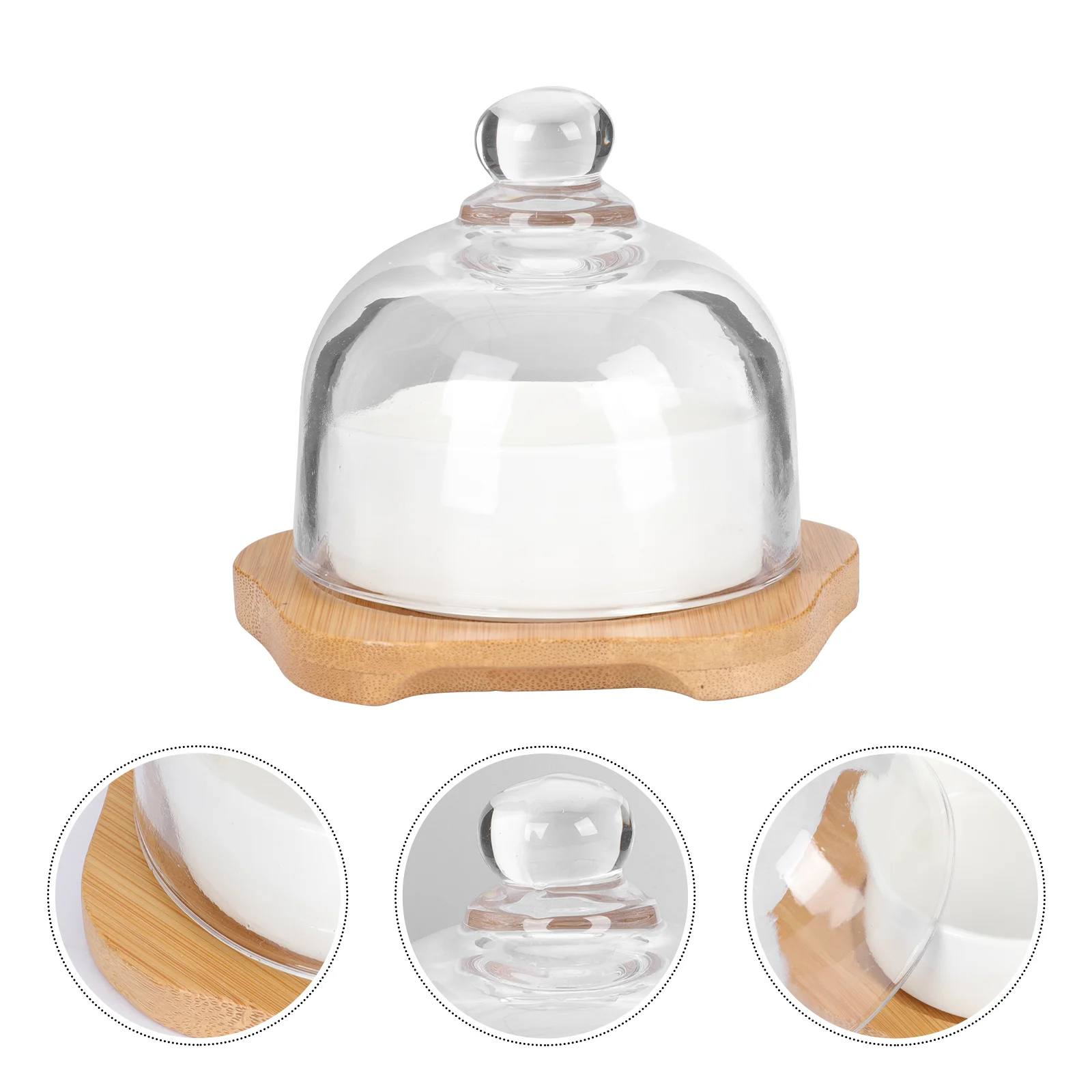 

1 Set of Ceramic Bowl with Glass Covered and Wood Tray Dessert Fruits Salad Bowl