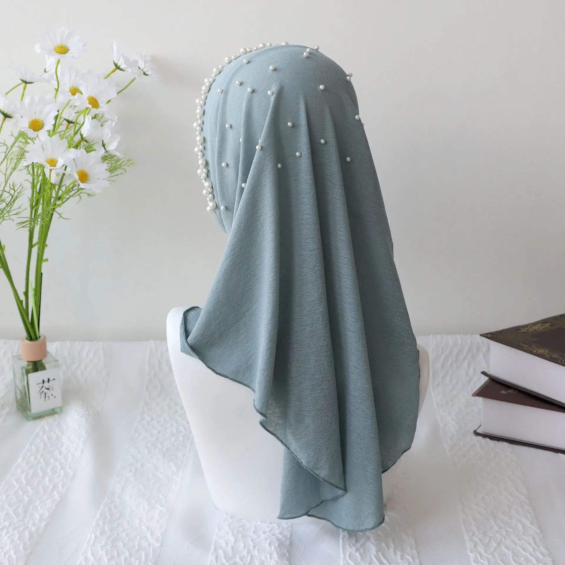 Мусульманский хиджаб из бисера для взрослых однотонная шляпа мягкая женский