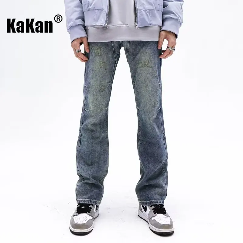 Kakan - New Vintage High Street Distressed Jeans for Men, Washed Slim Fit Small Foot Straight Leg Jeans K33-968733