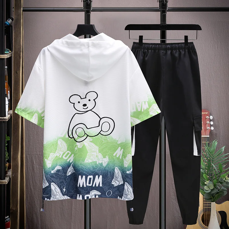 Summer Men's New Youth Ice Silk Loose Fashion Waffle Student Short Sleeve T-shirt Thin Suit Loose