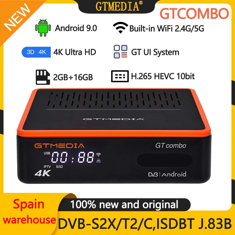 GTMEDIA GTcombo 4K/8K Ultra HD Satellite Receiver Smart Android 9.0 TV Box DVB-S2X/T2/Cable ISDBT Decoder M3U H.265 CCam Tuner |