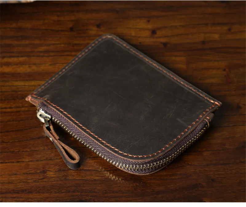 Vintage fashion crazy horse cowhide men's coffee coin purse small card holder simple casual ladies genuine leather key case