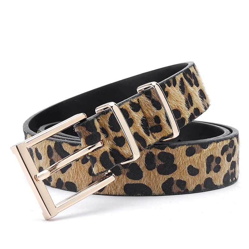 Female Belt Cummerbund Women Horsehair Belt with Leopard Pattern Rose Gold Metal Buckle Hot Sales Pu Belt Accessories for Women