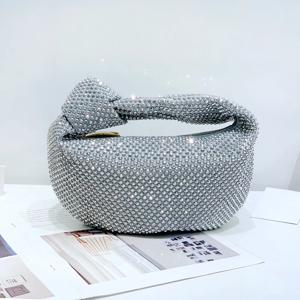 Luxury Shining Diamond Women Bag Fashion Party Bow Knot Lady Hobo Tote Purse Bling High Quality Rhinestone Evening Clutch Bag