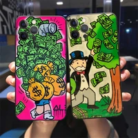 cartoon luxury dollar monopolies silicone phone case for iphone 13 12 11 pro max x xs xr 8 7 plus 12 13 mini black back cover