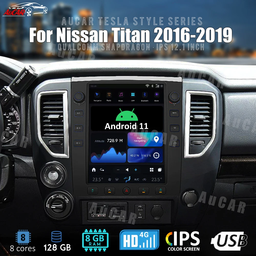 Автомобильное радио AuCar в стиле Tesla Android 11 для Nissan Titan 2016-2019 GPS-навигация 1920*1080 12,1 дюймов