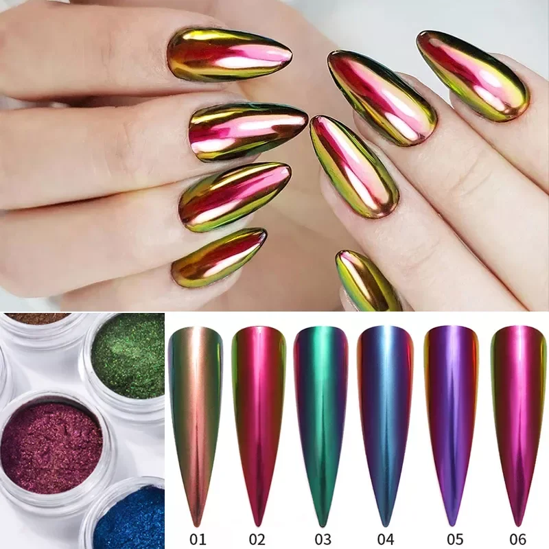 

1 Box Chameleon Mirror Nail Powder UV Gel Polish Nail Art Dust Metallic Chrome Pigment Glitter Effect Nail Decoration