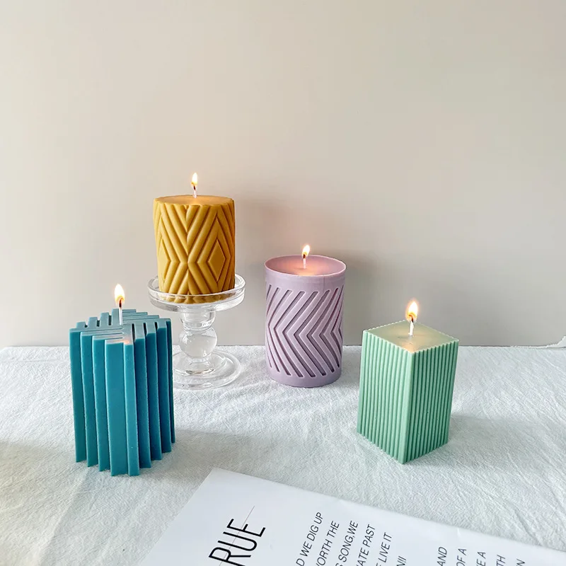 Geometric Gear Pillar Candle Silicone Mold DIY Cylinder Handmade Soap Aromatherapy Fragrant Stone Making Supplies |