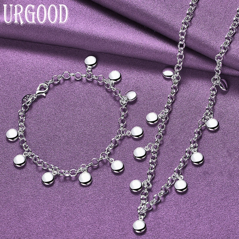 

925 Sterling Silver High Quality Small Round Grain O-chain Set For Women Birthday Party Engagement Wedding Gift