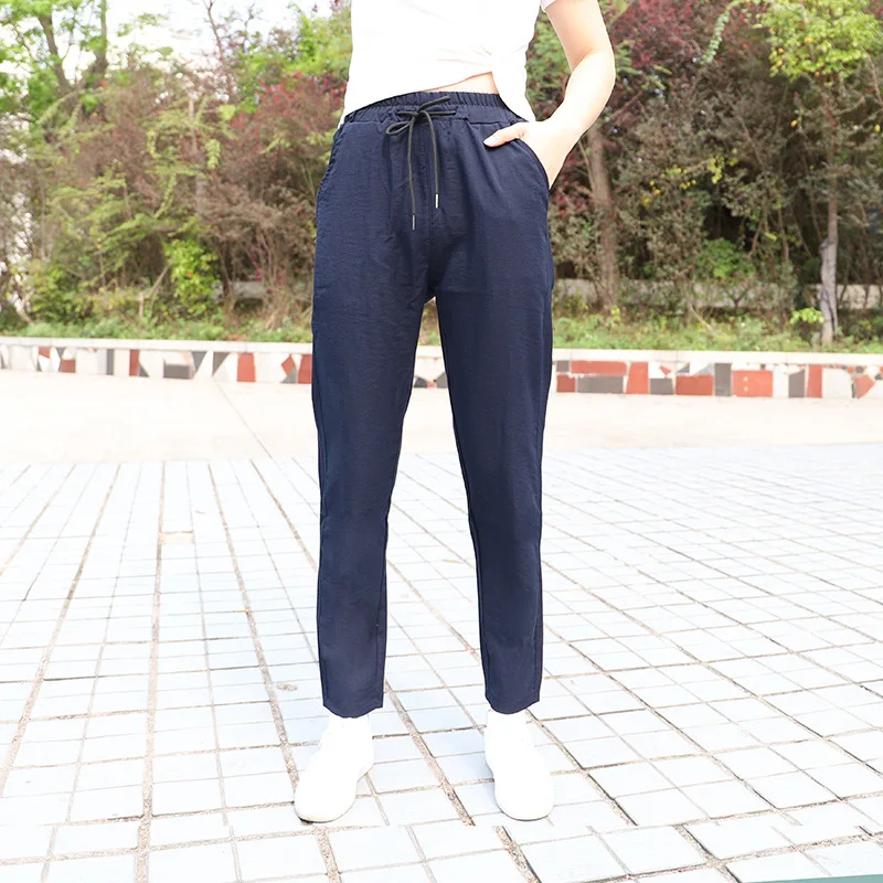 

Women's slim solid color lace-up casual trousers gray