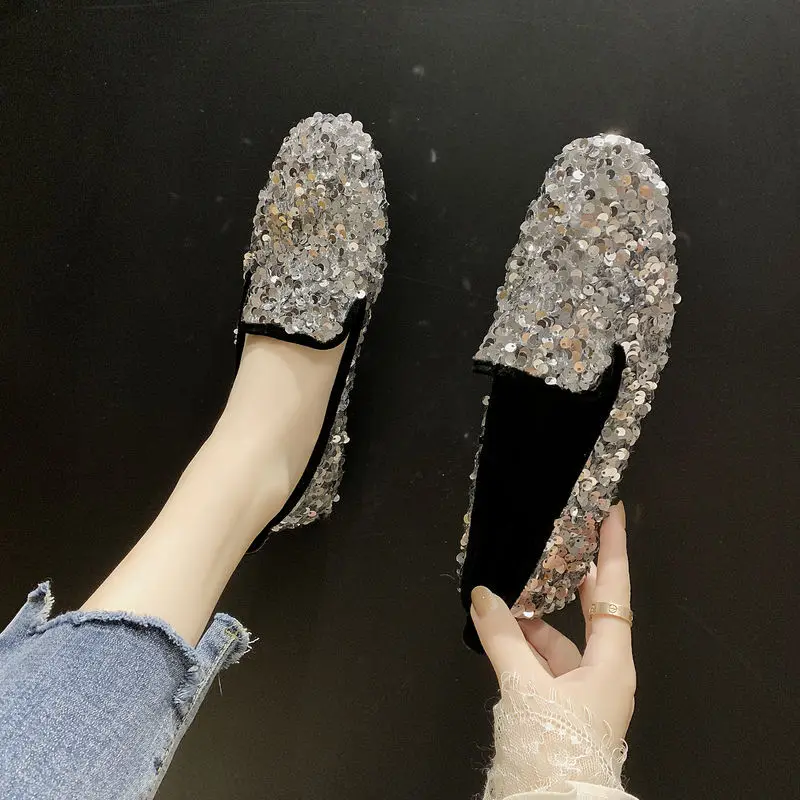 

Fashion Bling Women Flat Novelty Glitter Designer Shoes Casual Solid Female Sneakers Slip-On Comfortable Loafer Walking Shoes