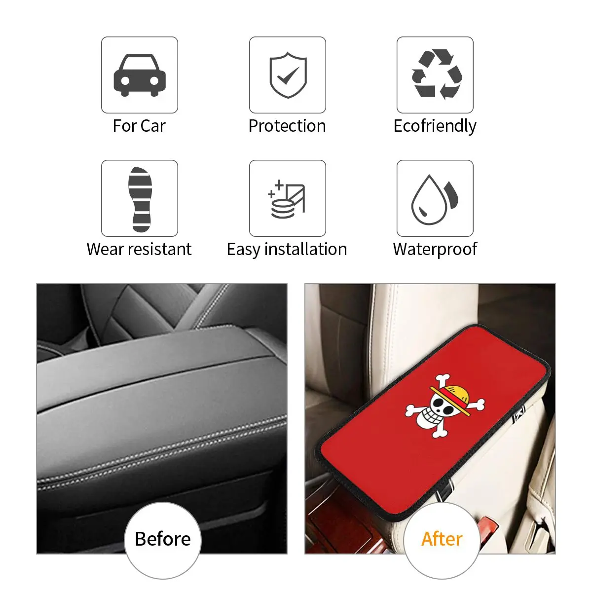 Чехол для автомобильного подлокотника кожаный цельный коврик с черепом