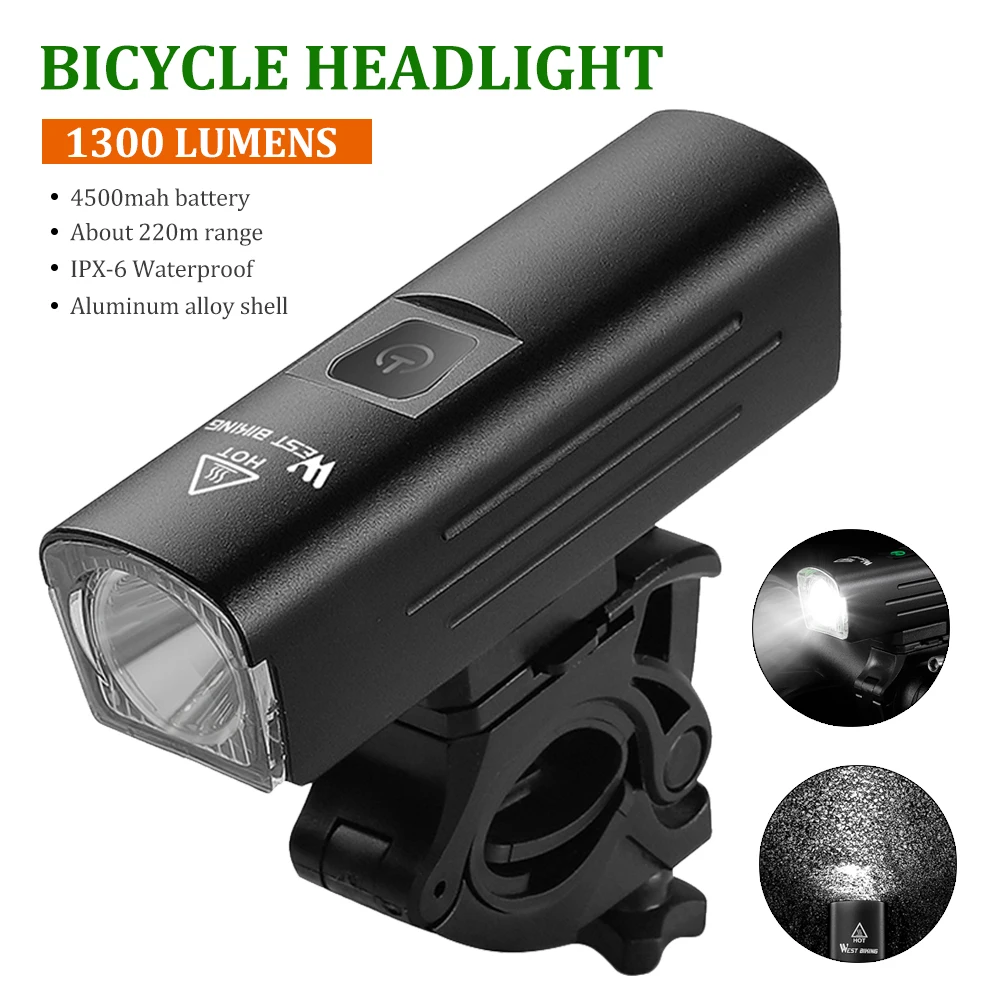 

LED lights for motorcycle led light 1300Lumen 4500mAh Motorcycles Headlight Flashlight Handlebar USB Charging MTB Road accessory