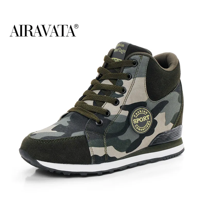 Womens Walking Shoes Wedge Heel Sneakers Camouflage Height Inceasing Non-Slip Casual Sneakers