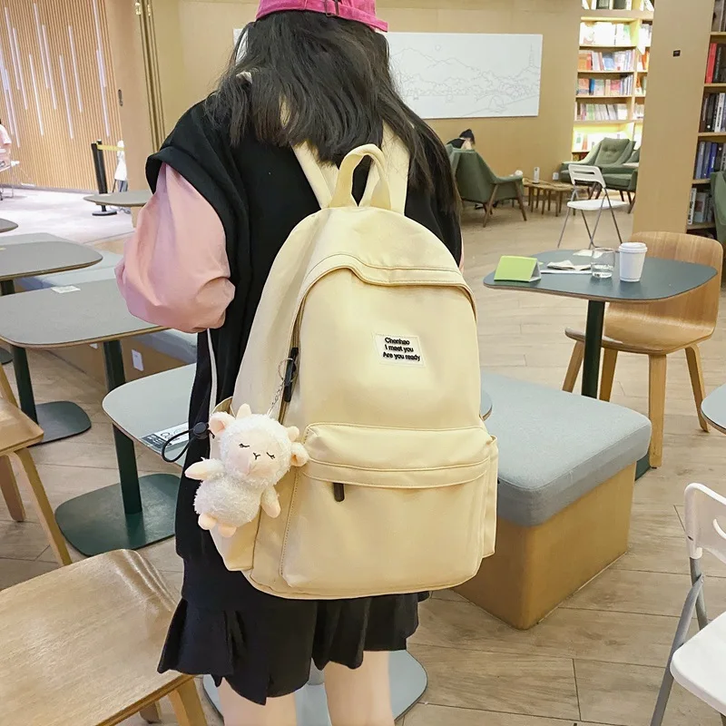 Женские рюкзаки для школьников, подростков, девочек, простая однотонная Студенческая школьная сумка, Корейская нейлоновая сумка для книг, П...