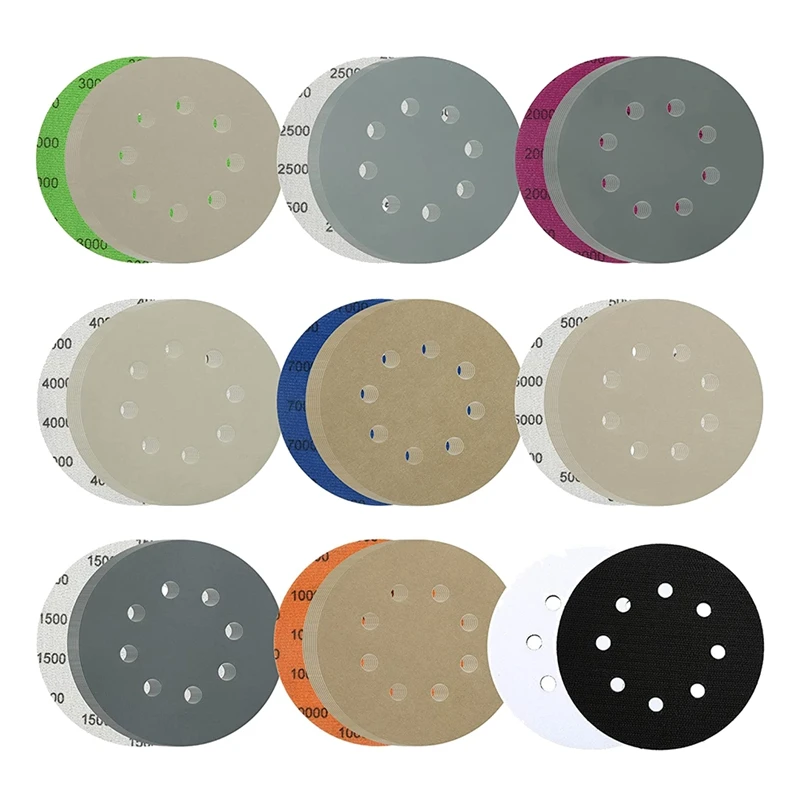 

64 Pcs Sanding Disc, 5Inch 8 Hole Sandpaper With 2 Interface Pads For Wet And Dry Polishing Of Automotive,Metal And Wood