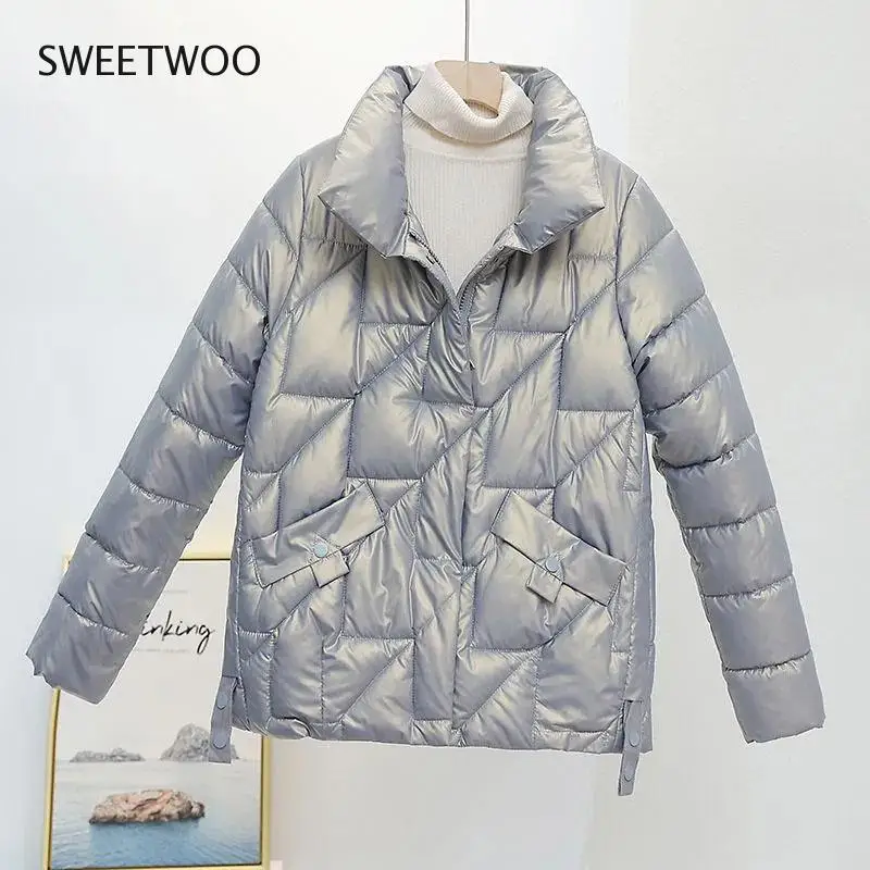Women Jacket 2022 New Winter Parkas Female Glossy Down Cotton Jackets Stand Collar Casual Warm Parka Short Coat Female Outwear