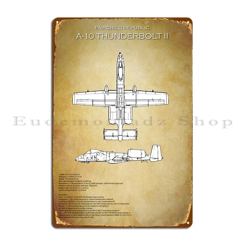 

A-10 Thunderbolt Ii Technical Specs Metal Sign Bar Print Party Wall Plaque Wall Cave Tin Sign Poster