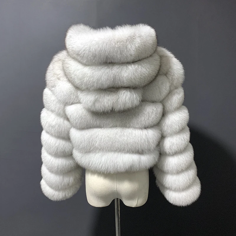 Real Fox Fur Hoodie Crop Coat Women Natural Fur Jacket With Hood Zipper Winter Fashion Warm Temperament Outwears For Women