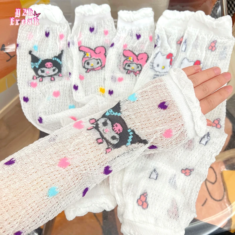 

Перчатки без пальцев Y2K, солнцезащитные нарукавники с манжетами КТ-кошек, нарукавники Softgoth Lolita Steampunk Softgirl, аксессуары