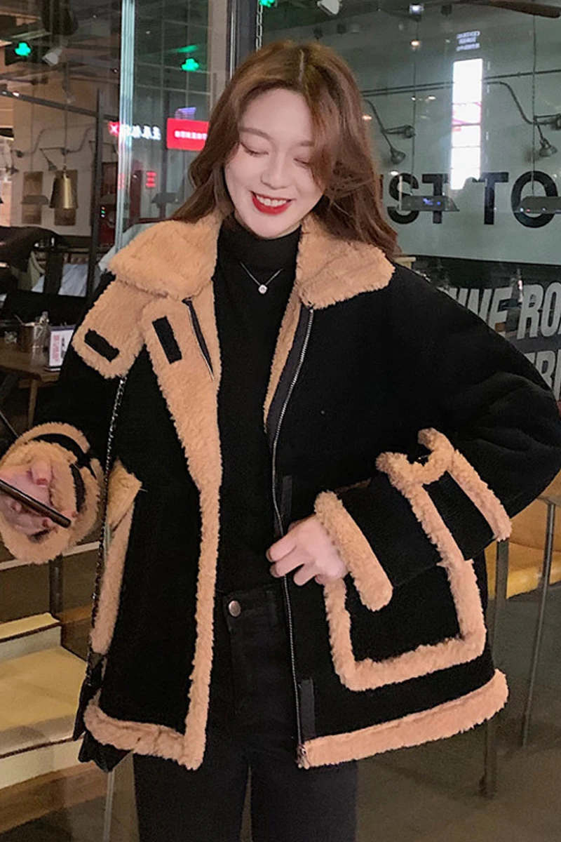 Пальто женское вельветовое на молнии утолщенное плюшевое пальто из овечьей